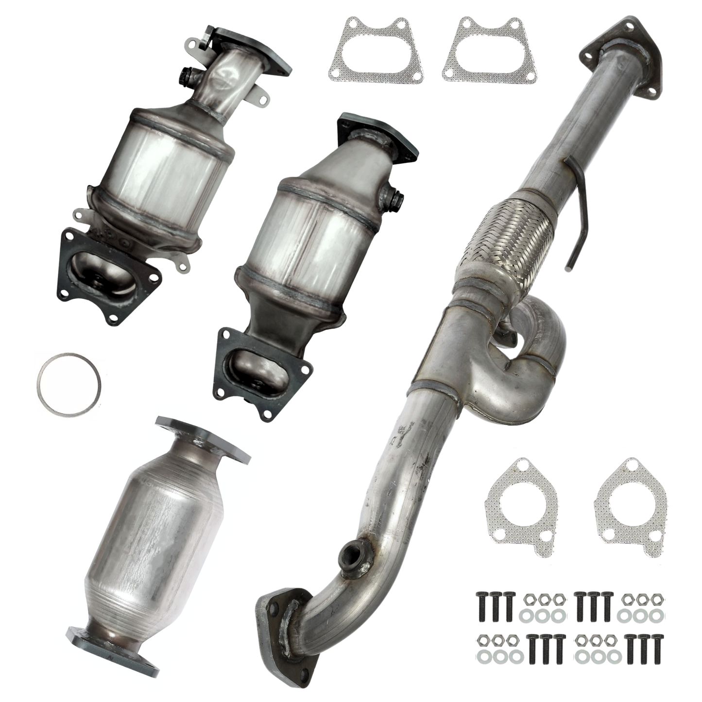 2005-2008 Honda Pilot 3.5L All 3 Catalytic Converter and Flex Pipe Set | Bank 1, Bank 2, Rear, Flex Pipe